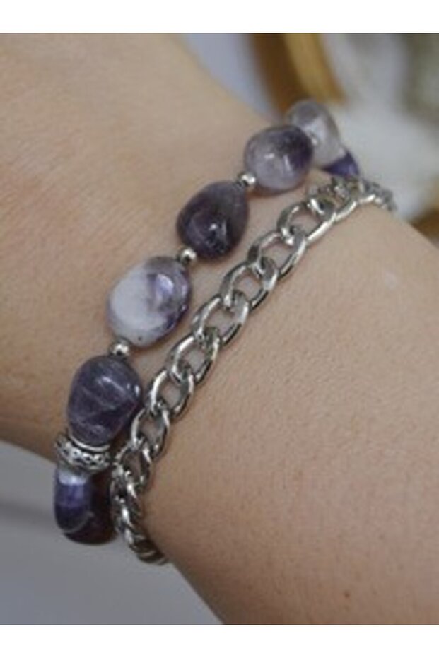 Amethyst Stone Double Bracelet - Multicolor