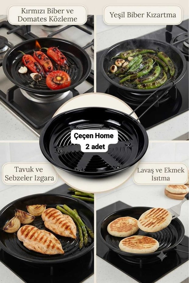 (2 Pieces) Enamel Közmatik Practical Handle Pancake Pan for Chili, Eggplant and Chestnut Pancakes