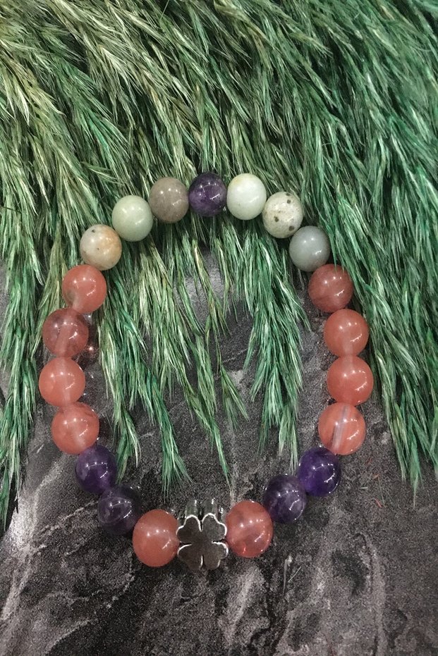Certified 8 mm Amethyst, Rose Quartz, Amazonite Natural Stone Bracelet
