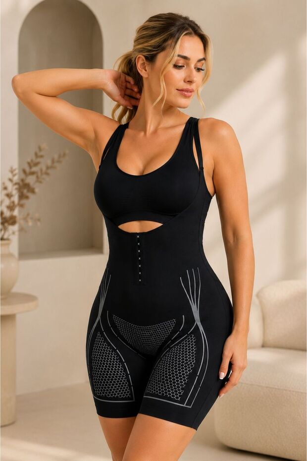 Women's Body Shaper Corset Underbust Tummy Tightener with Hooks, Hip and Leg Shaping Shorts