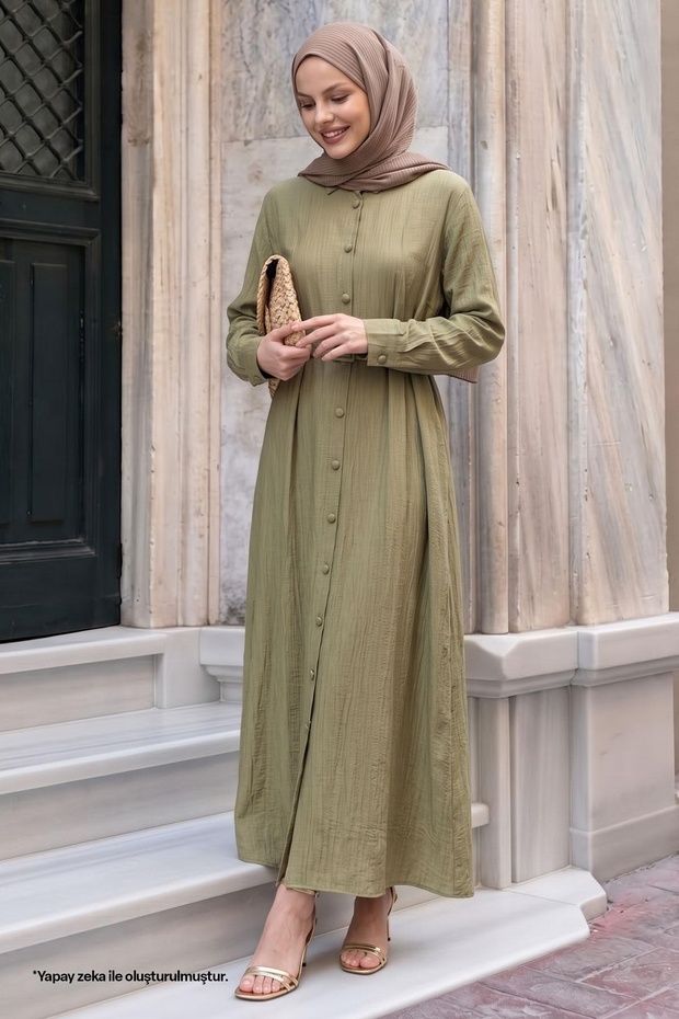 Green Ferace Dress with Belted Buttons