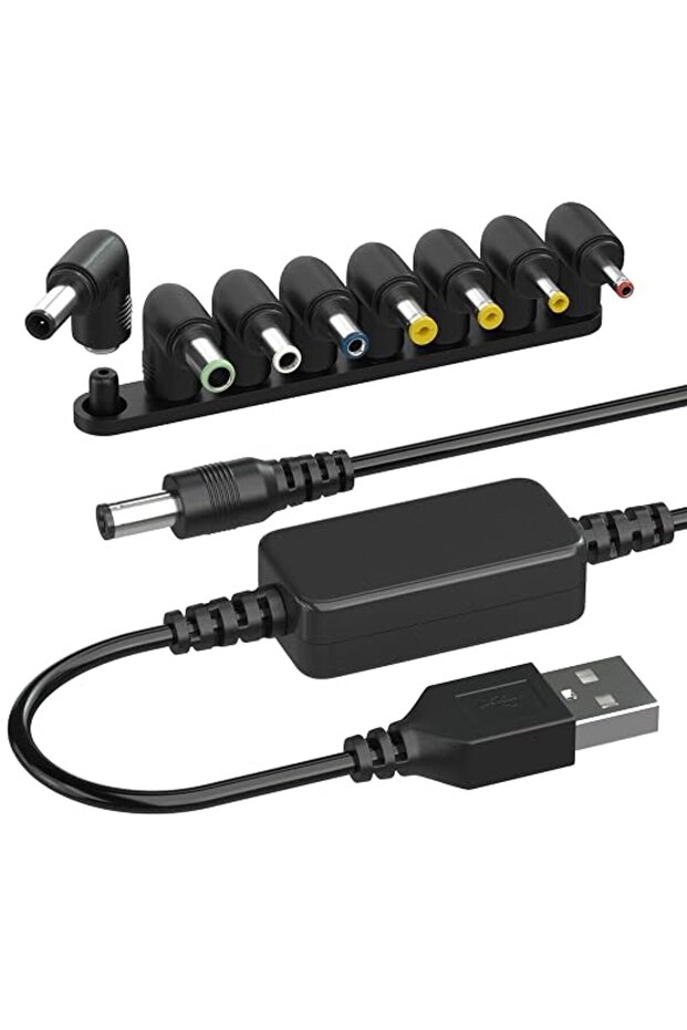 كابل محول USB إلى 12 فولت، محول رفع الجهد من 5 فولت إلى 12 فولت مع 8 محولات تيار مستمر، سلك طاقة بطول 1.1 متر