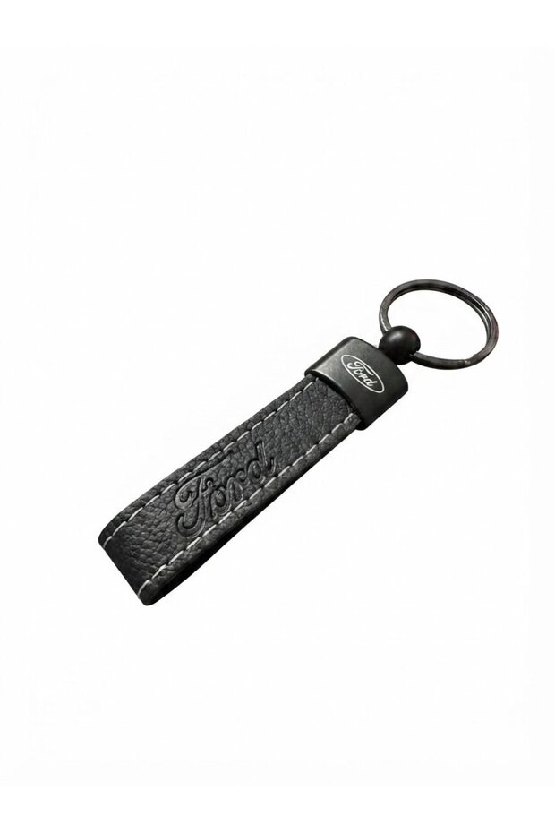 Keychain Compatible with Ford Faux Leather Black 1 Pc