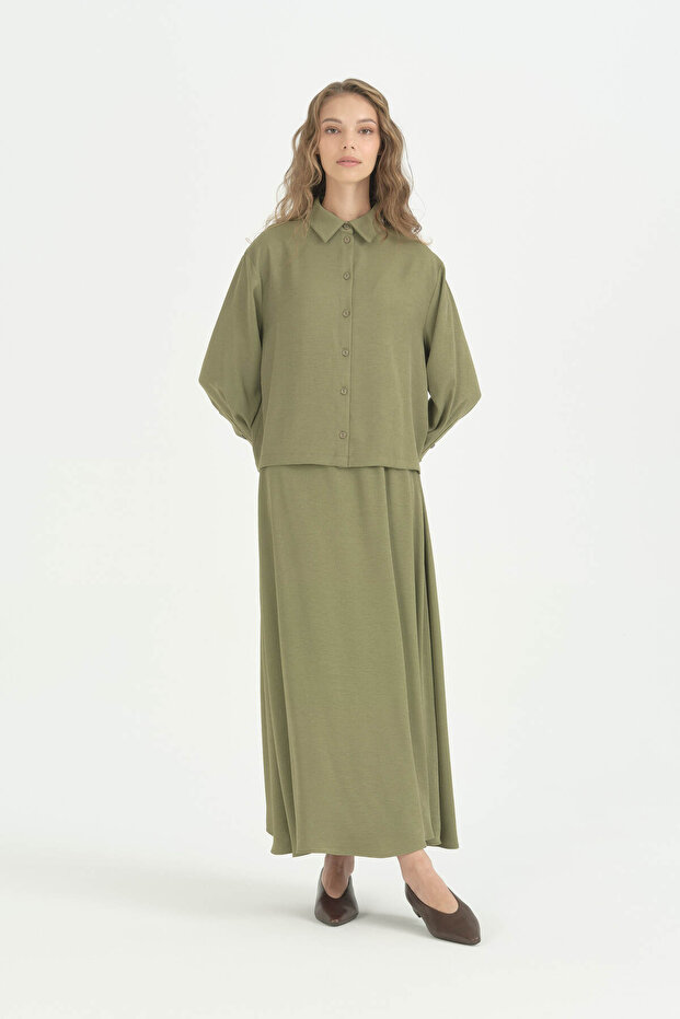 Basic Shirt Skirt Set - Green