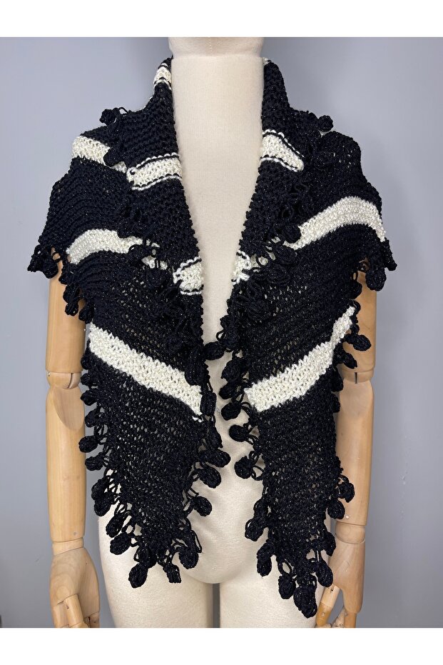 Hand knitted design bohemian triangle shoulder scarf shawl