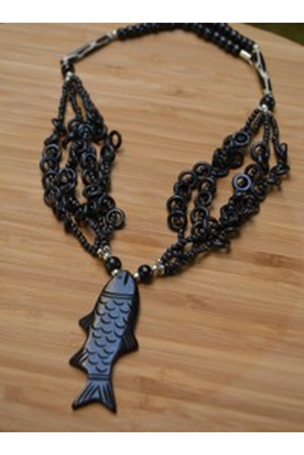 Real Bone Fish Necklace - Black -