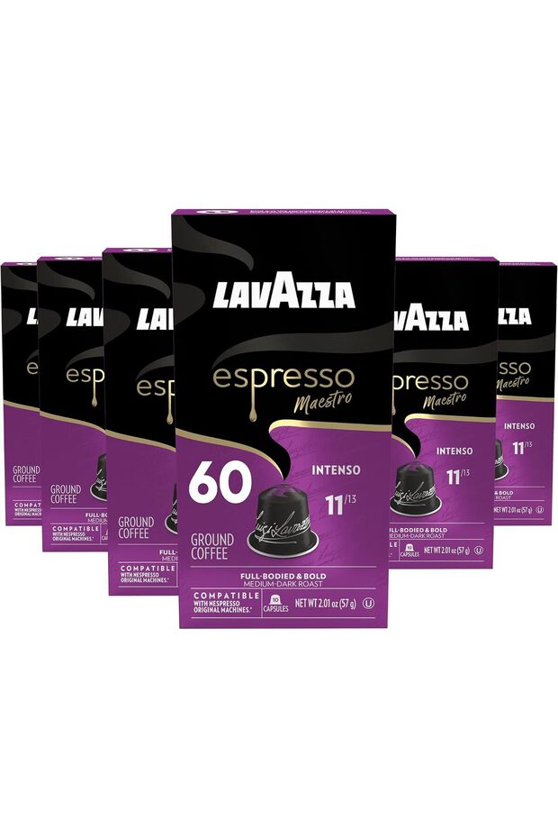 Medium Dark Roast Arabica & Rugged Espresso Intense Aluminum Capsules Compatible with Nespresso Original Machines, 10 Count (Pack of 6) - Economy, Intense & Full Body Pack