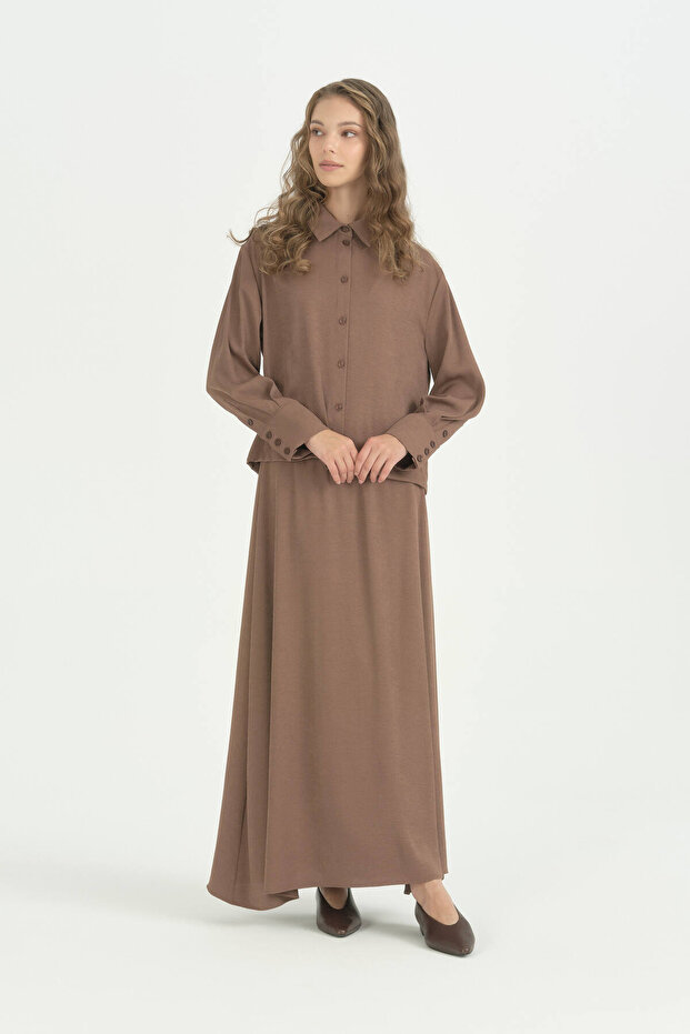 Basic Shirt Skirt Set - Light Brown