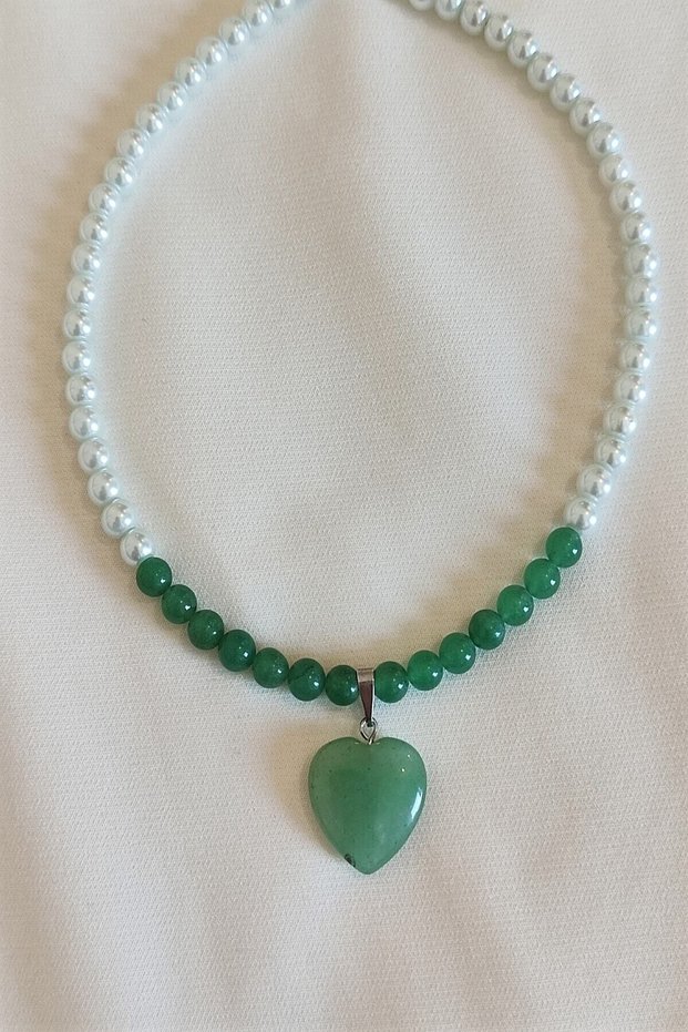 6 mm Aventurine, Glass Pearl Natural Stone Choker Necklace