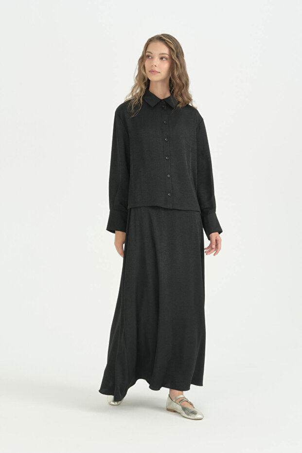 Basic Shirt Skirt Set - Black