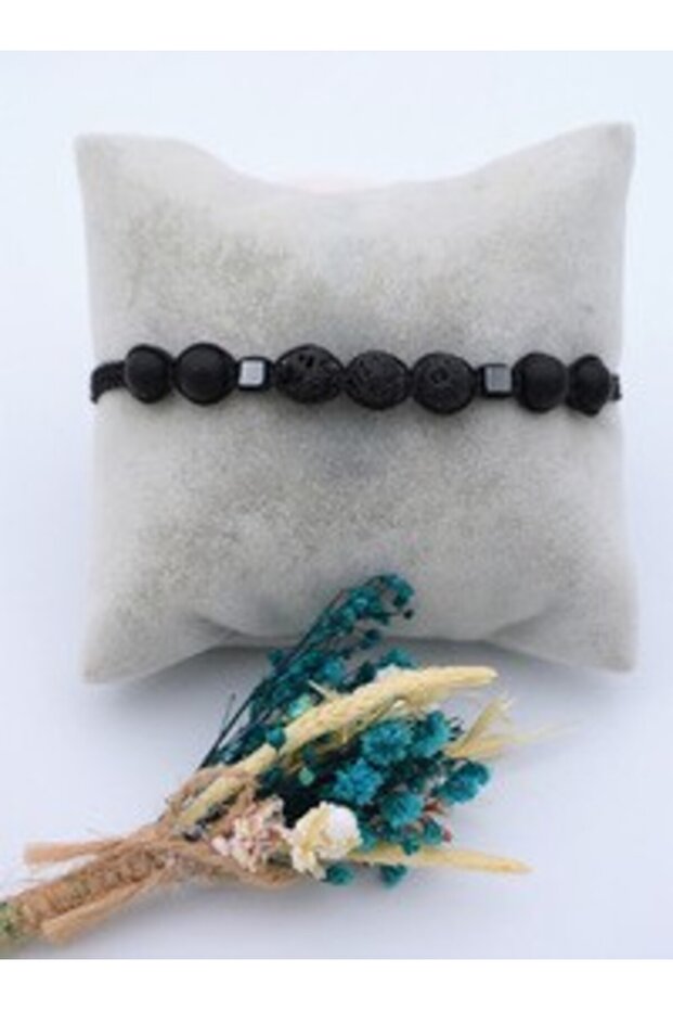 Hematite Onyx Stone Macrame Bracelet - Black -