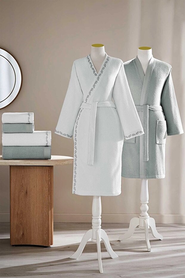 Foglia Aile Bathrobe Set - White Gray