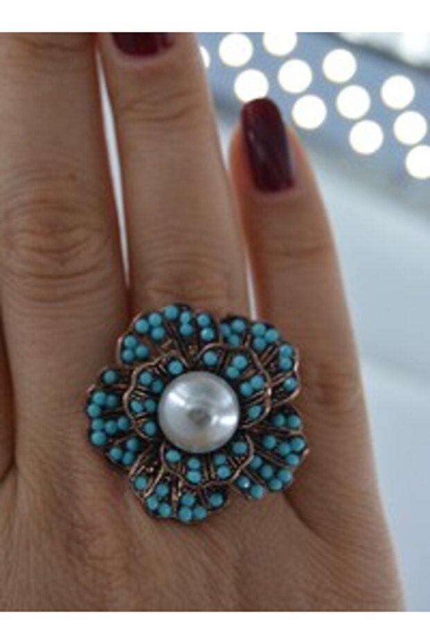 Pearl and Turquoise Azalea Adjustable Ring -