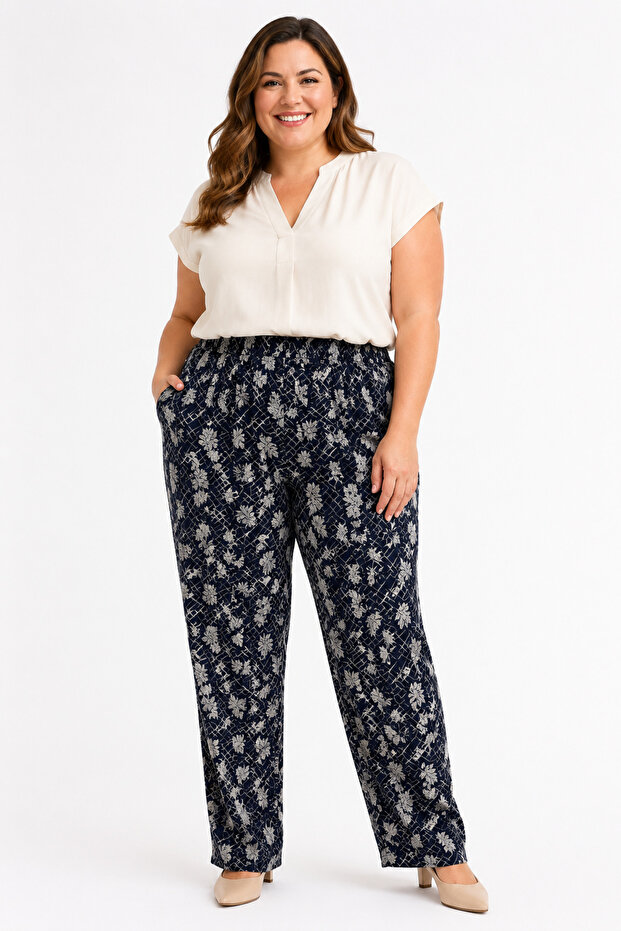 Women's Plus Size Stretchy Fabric Patterned Pants with Elastic Waist