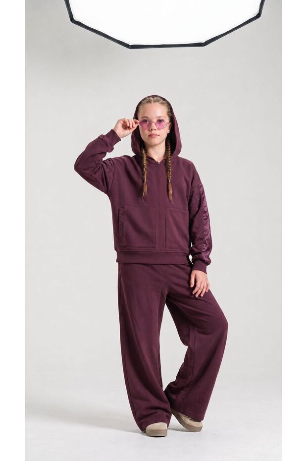 Girl's Stoned Cherry Color Hooded Tracksuit Set
