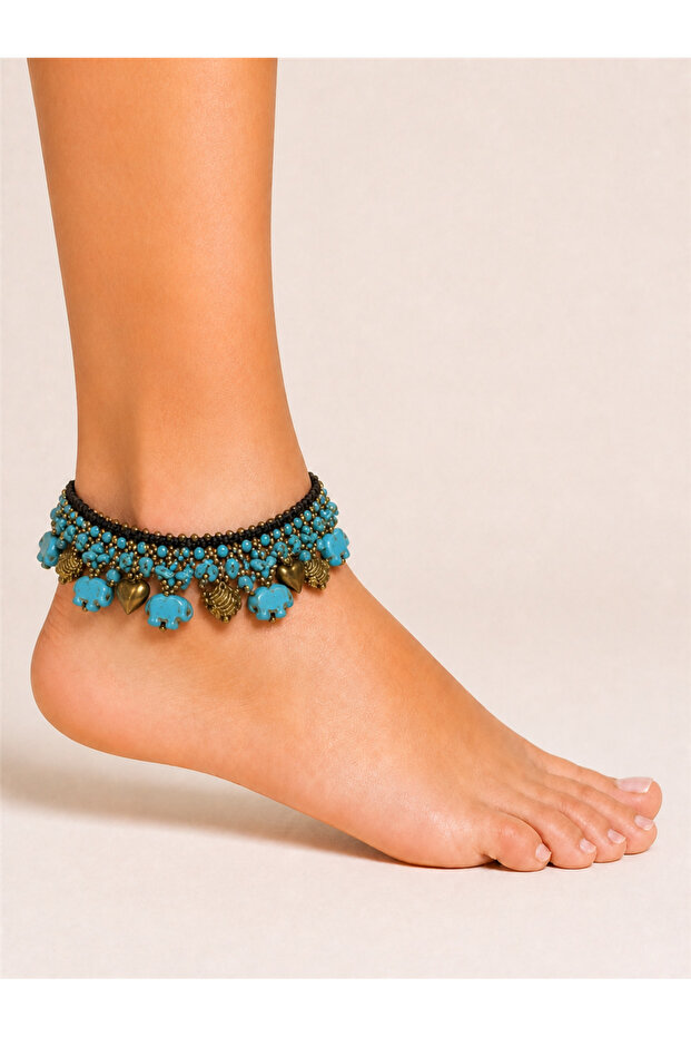 Turquoise Natural Stone Boho Style Anklet with Charms