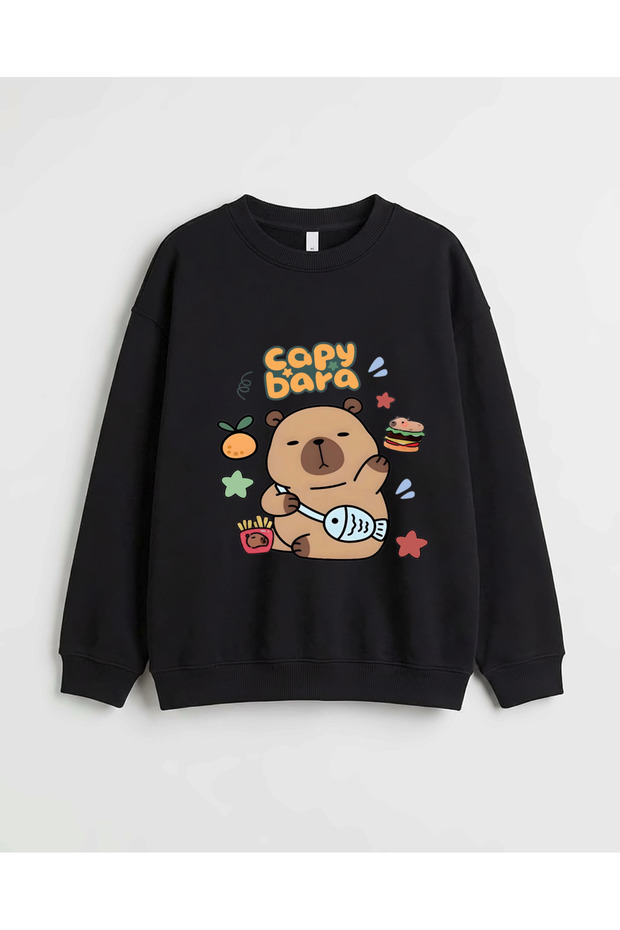 Capybara Printed Premium Crew Neck Long Sleeve Sweatshirt