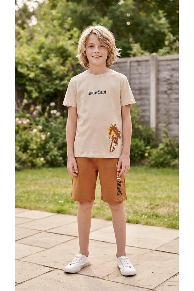 Cluppolo 478 Boy's Cream Tile Sport Shorts T-Shirt Set