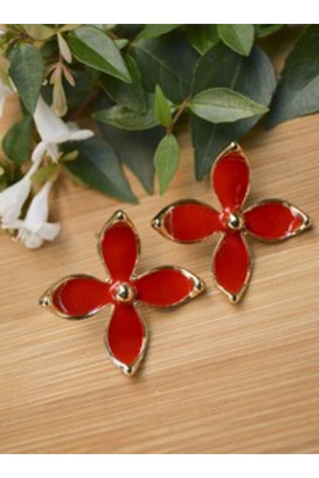 Enamel Earrings - Red -