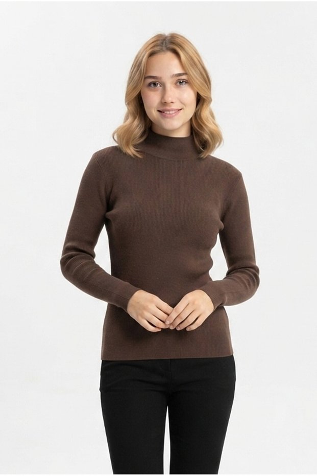 Women's Turtleneck Ribbed Camisole Fabric Stretchy Lycra Long Sleeve Casual Stylish Blouse