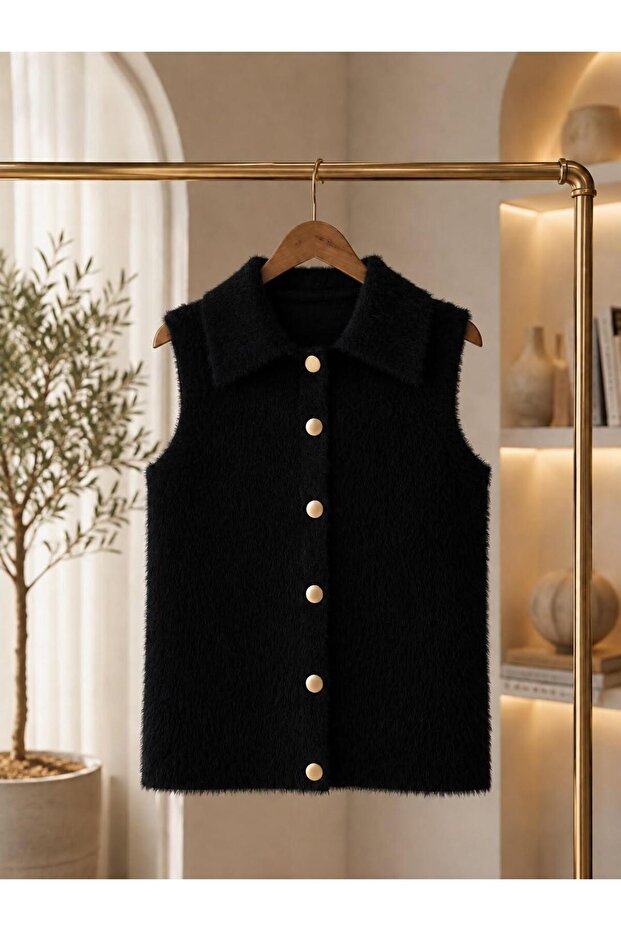 Polo Collar Women's Basic Soft Textured Vest