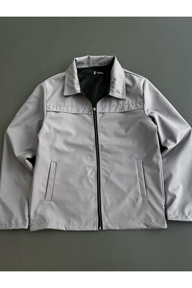 Men's Brown Zippered Stand Collar Seasonal Coat – Stylish Casual Jacket with Pockets