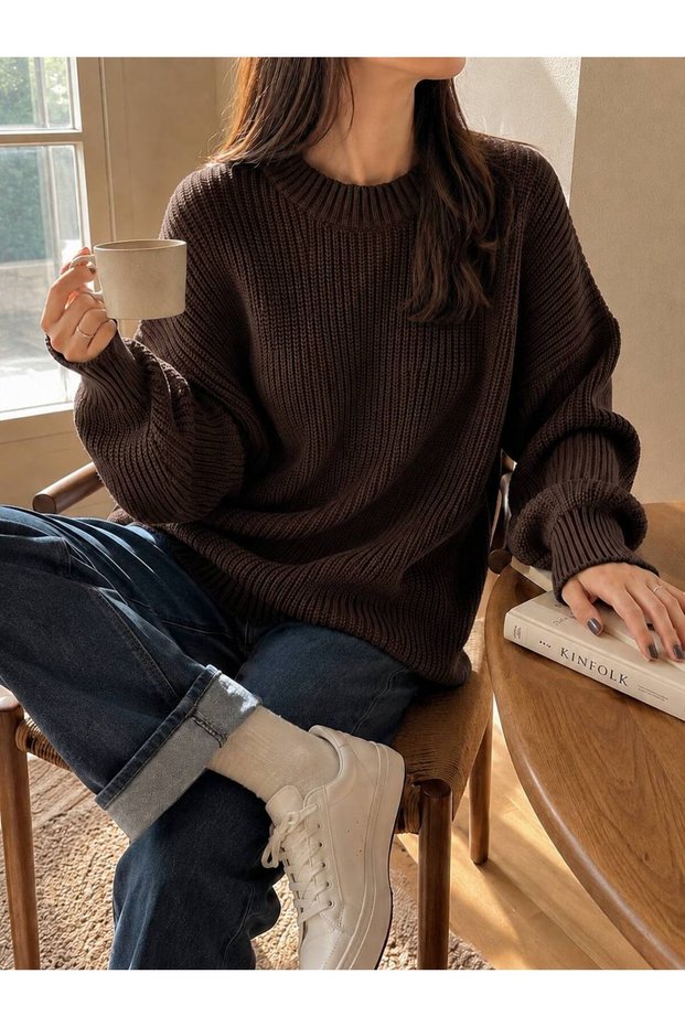 Women's Premium Oversize Soft Crew Neck Knitwear Sweater