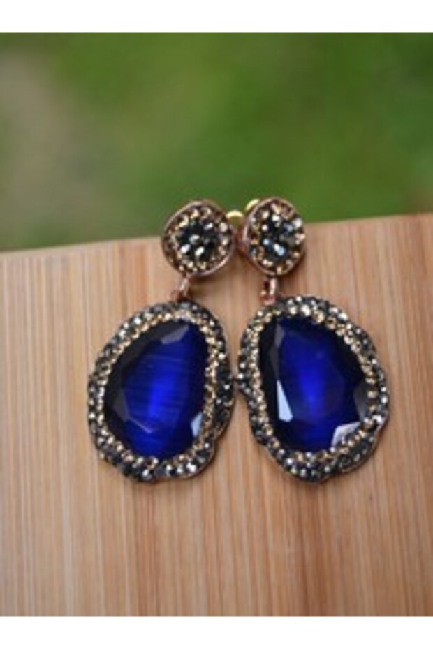 Special Design Stone Earrings - Navy Blue -