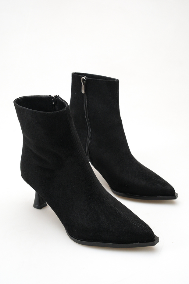 Women's Pointed Toe Thin Heeled Boots Black Suede