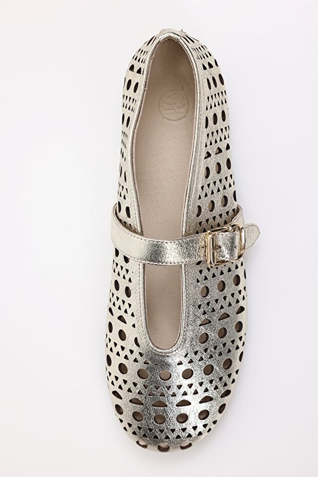 Gold Perforated Ballerinas 26023