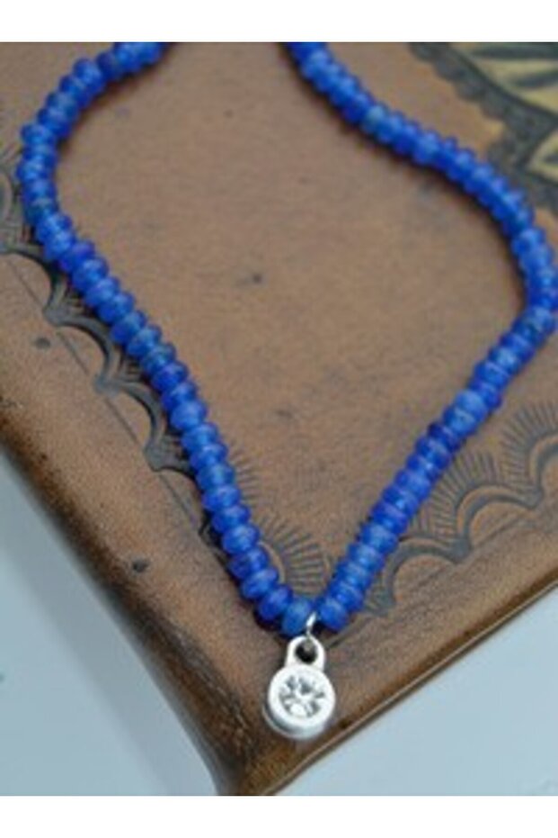 4 mm Rondela Cut Jade Necklace - Blue -