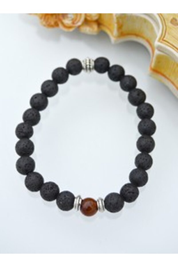 Agate and Lava Stone Bracelet - Black -