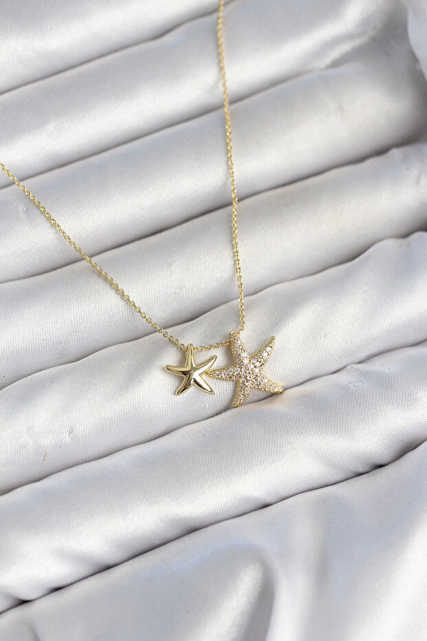 Brass Gold Color Minimal Star Model Women's Necklace