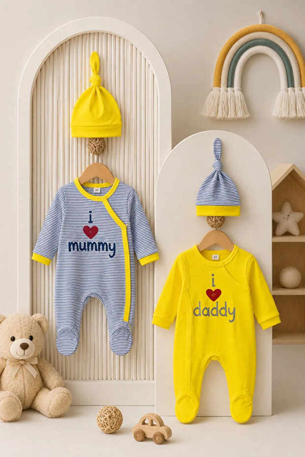 Unisex Baby 100% Cotton 2-Piece Romper and Hat Set