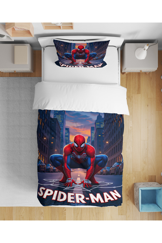 Spiderman Spiderman Patterned 3D Digital Printed Single Boy's Duvet Cover Set Without Sheets