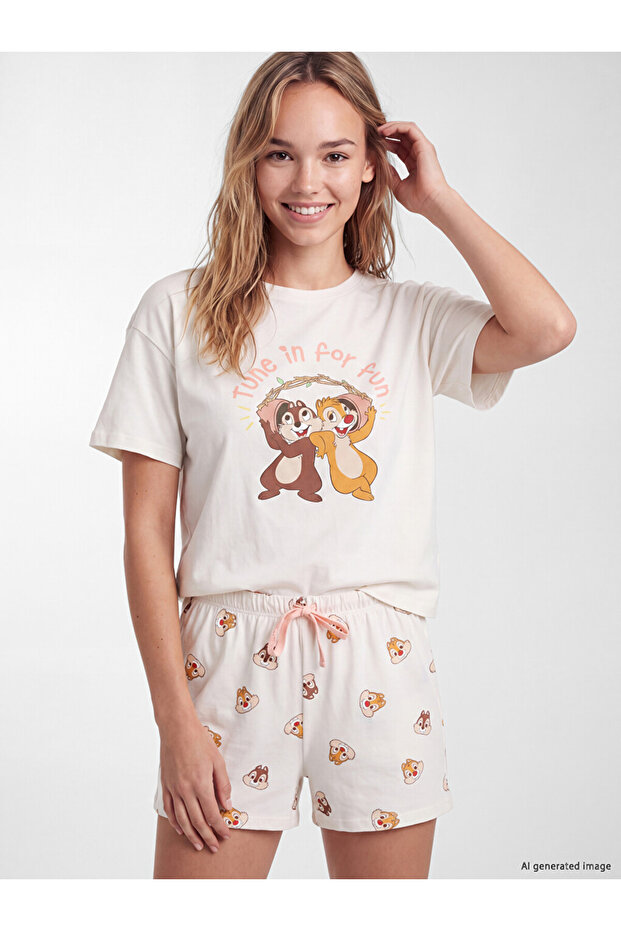 Esvab • Modern & Distinctive Chip and Dale Printed Women's Shorts Pajama Set