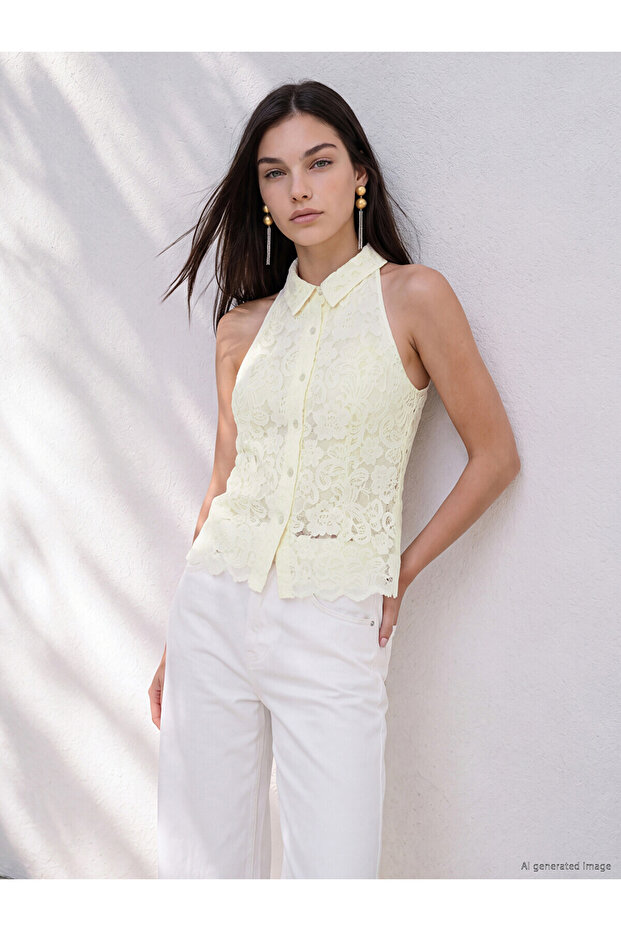 Nevavm Halter Collar Lace Women's Shirt with a Difference