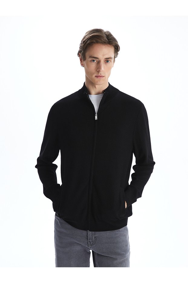 Trendlucky standard fit stand collar men's knit cardigan