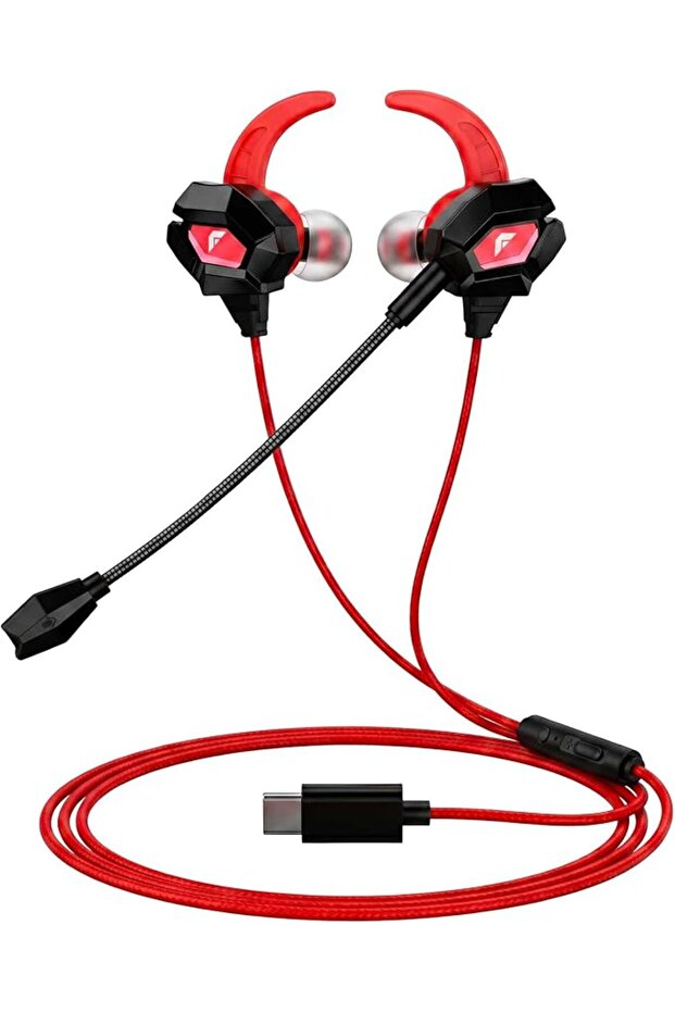 سماعات ألعاب سلكية FASTER GH-1C بمنفذ USB-C مع ميكروفون قابل للفصل، وكابل بطول 4.2 قدم