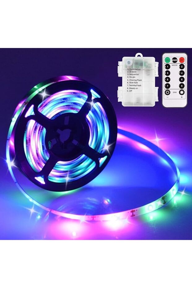 شريط إضاءة LED RGB بطول 9.8 قدم، 90 مصباح، يعمل بالبطارية مع جهاز تحكم عن بعد، 8 أوضاع، قابل للتعتيم، مؤقت، ذاتي التشغيل