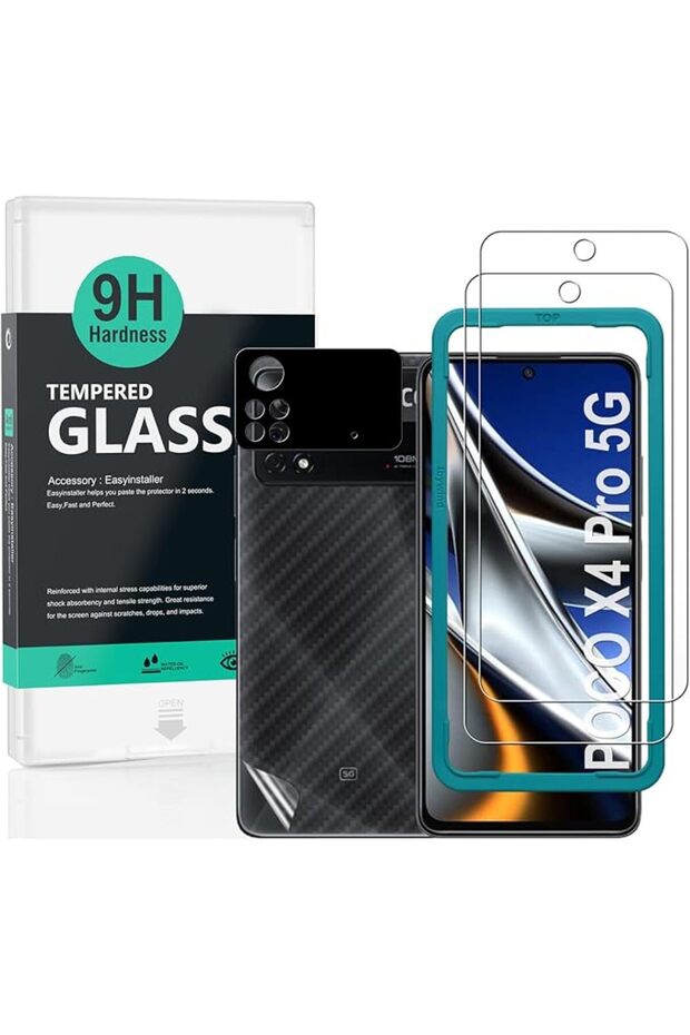 واقي شاشة لهاتف بوكو X4 برو 5G مقاس 6.67 بوصة، عبوة من قطعتين، زجاج مقوى بصلابة 9H، مع قطعة واحدة لحماية الكاميرا