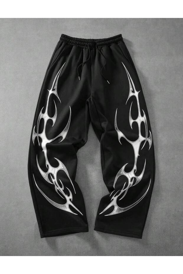 New Season Unisex Oversize Street Fashion Cyber Motif Sweatpants