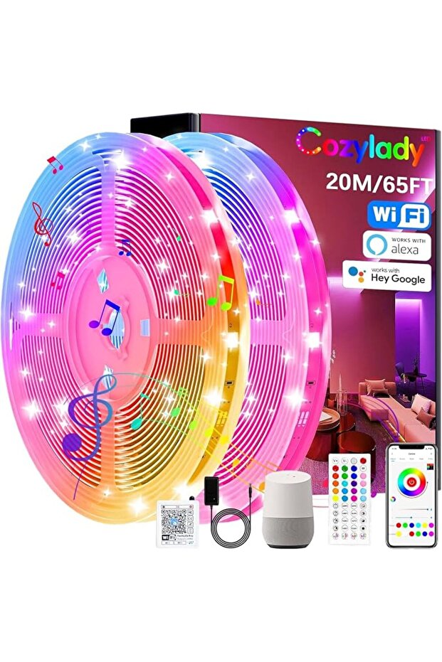 شرائط إضاءة LED ذكية بتقنية واي فاي بطول 20 متر متوافقة مع أليكسا وجوجل هوم يتم التحكم بها عبر التطبيق - موسي