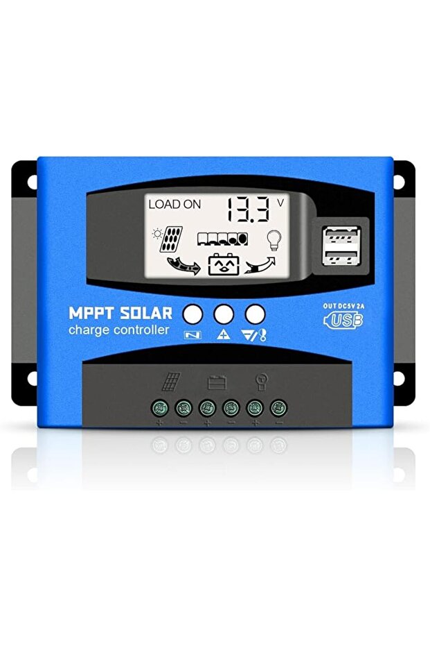 جهاز تحكم بالشحن الشمسي MPPT بقوة 60 أمبير، منظم شحن شمسي، مع شاشة LCD ومنفذ USB مزدوج متعدد الوظائف