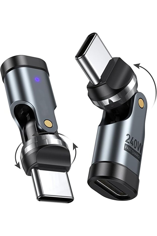 محول USB C مزدوج، بقوة 240 واط، USB-C 90 ° محول زاوية قائمة، 360 درجة ° & 180 ° محولات USB من النوع C إلى C