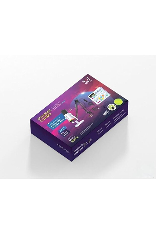 مجموعة NEXTLEVEL الديناميكية - ميكروفون ديناميكي X70 مع حامل وخلاط X71، XLR و Type-C، RGB، مزود بتقنية إلغاء الضوضاء