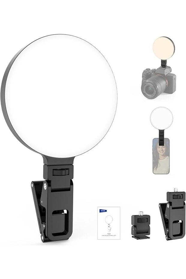 إضاءة حلقية LED للسيلفي للمبتدئين، 4.8 واط، ثنائية اللون، إضاءة ملائمة للهاتف بمشبك، إضاءة تكميلية