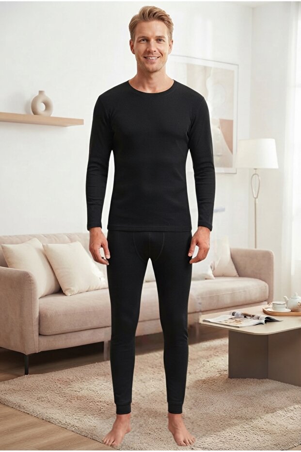 Men's Black Thermal Underwear Set