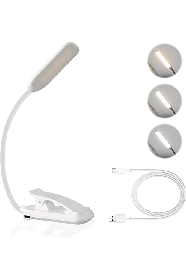 مصباح قراءة قابل لإعادة الشحن عبر USB-C، بثلاث درجات حرارة لونية وتعتيم متدرج، مصباح قراءة قابل للتركيب مع مشبك.