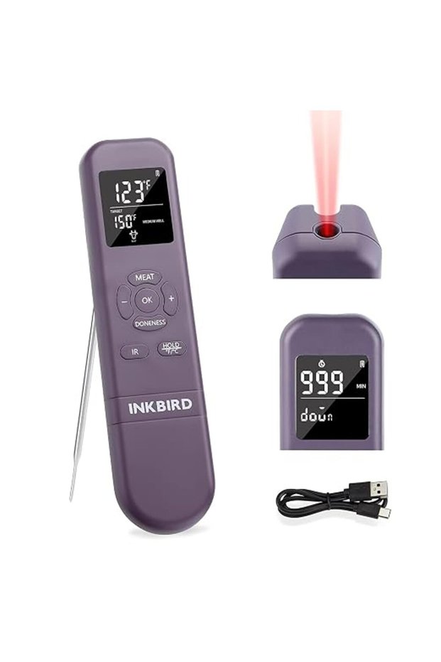 ترمومتر رقمي للحوم من INKBIRD طراز IHT-1M مع قراءة بالأشعة تحت الحمراء، مؤقت وإنذار